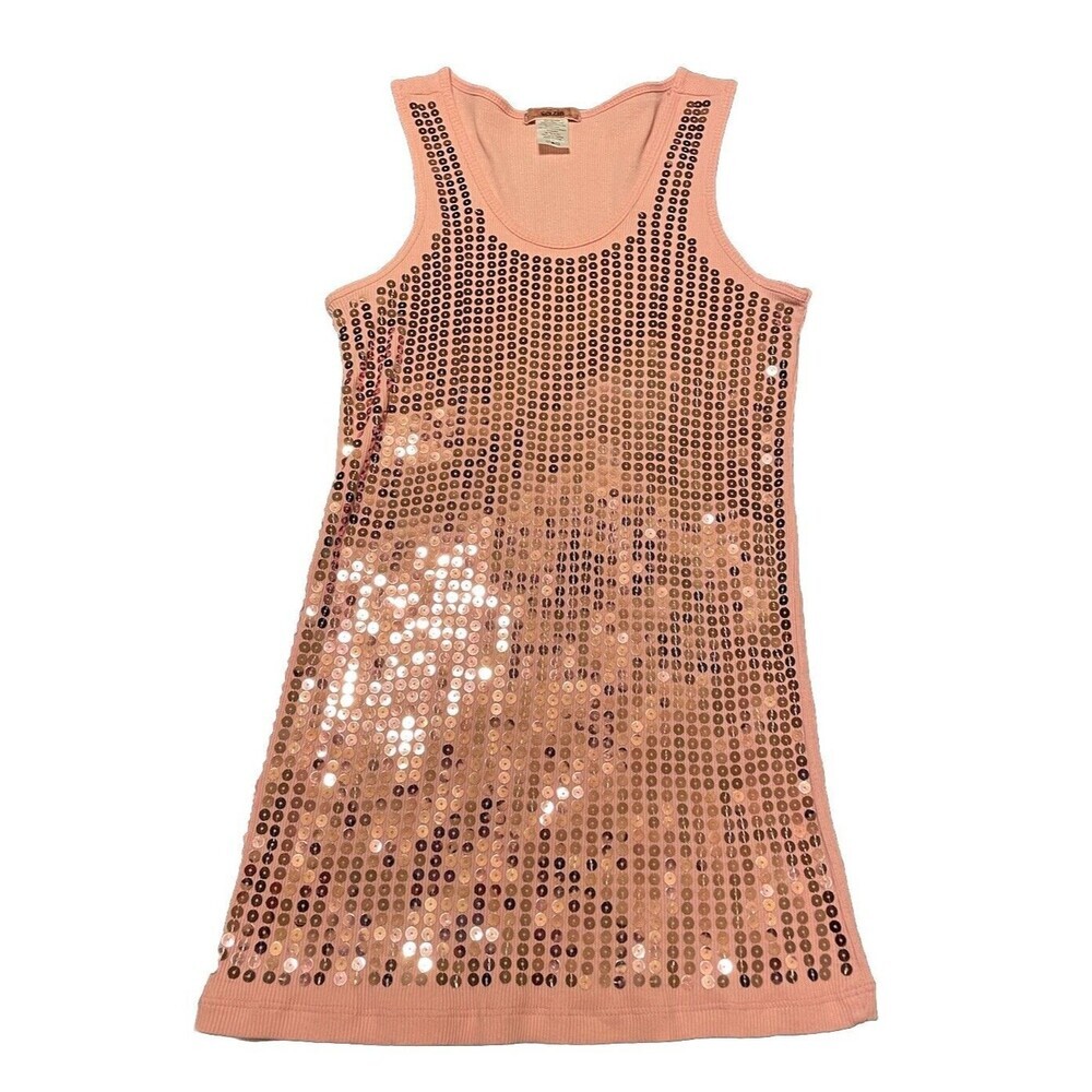 Pale Pink Stretch Fit Ribbed Long Tank Top With SEQUINS Women’s Size Large